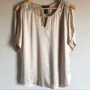 White House Black Market Silk Flutter Sleeve Blouse Champagne